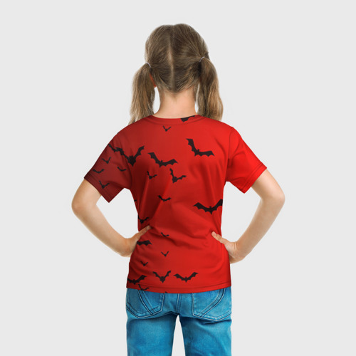 Детская футболка 3D Летучие мыши на красном фоне, цвет 3D печать - фото 6