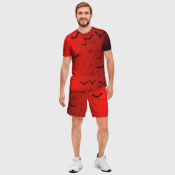 Мужской костюм с шортами 3D Летучие мыши на красном фоне - фото 2