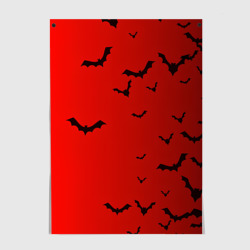 Постер Летучие мыши на красном фоне