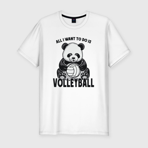 Футболка из премиального хлопка с уникальным принтом с принтом Panda volleyball для женщины, вид спереди №1. Цвет основы: белый