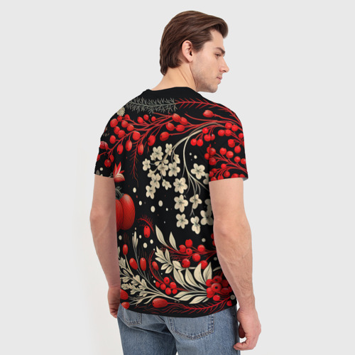 Мужская футболка 3D с принтом Новогодние зимние ягоды, вид сзади #2