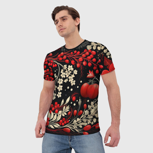 Мужская футболка 3D с принтом Новогодние зимние ягоды, фото на моделе #1