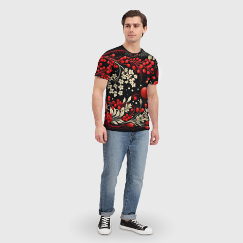 Мужская футболка 3D с принтом Новогодние зимние ягоды, вид сбоку #3