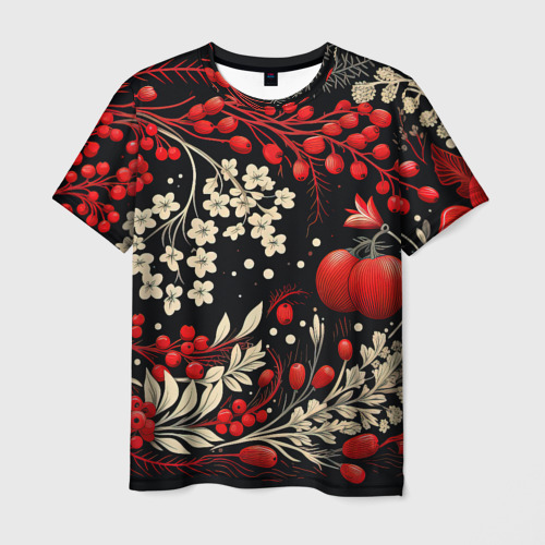 Мужская футболка 3D с принтом Новогодние зимние ягоды, вид спереди #2