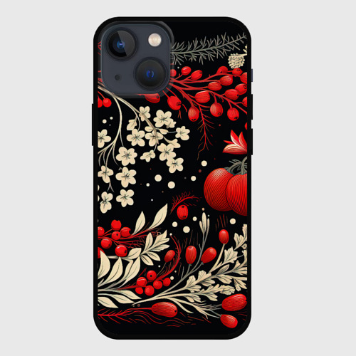 Чехол для iPhone 13 mini с принтом Новогодние зимние ягоды, вид спереди #2