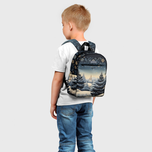 Детский рюкзак 3D с принтом Сияние праздника новогодний орнамент, фото на моделе #1