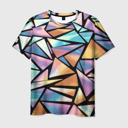 Мужская футболка 3D Радужные треугольники - кристаллы голографические