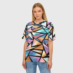 Женская футболка oversize 3D Радужные треугольники - кристаллы голографические - фото 2