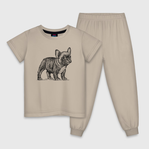 Детская пижама хлопок с принтом Французский бульдог щенок, вид спереди #2