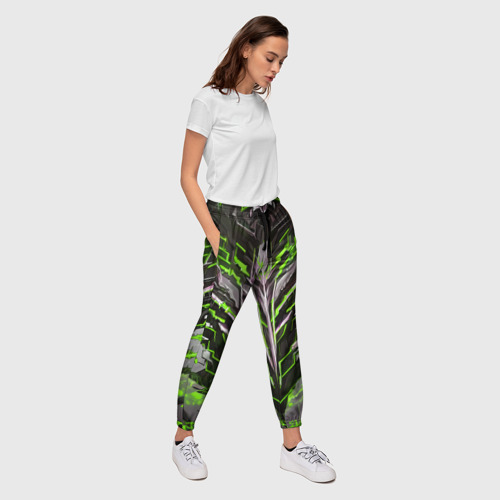 Женские брюки 3D с принтом Киберпанк доспех зелёный, вид сбоку #3