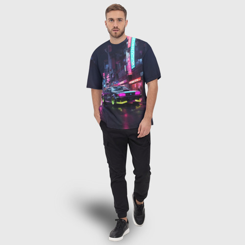 Мужская футболка oversize 3D Автомобиль с пурпурными фарами , цвет 3D печать - фото 5