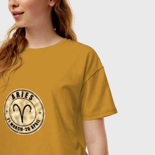 Женская футболка хлопок Oversize Овен Aries Золотой, цвет горчичный - фото 3