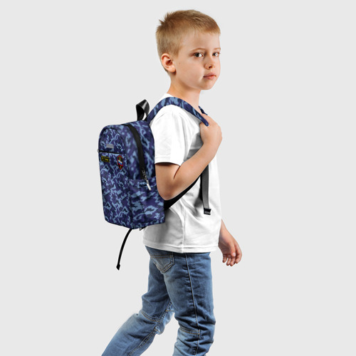Детский рюкзак 3D с принтом Камуфляж синий - Тимур, вид сзади #1