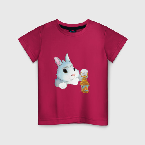 Детская футболка хлопок Заяц с фонарем, цвет маджента
