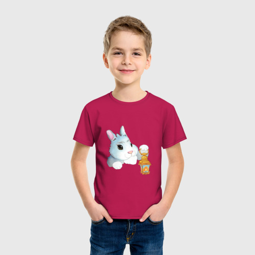 Детская футболка хлопок Заяц с фонарем, цвет маджента - фото 3