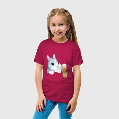 Детская футболка хлопок Заяц с фонарем, цвет маджента - фото 5