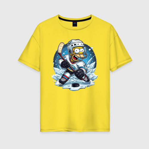 Женская футболка хлопок Oversize Гомер Симпсон - хоккейный нападающий, цвет желтый