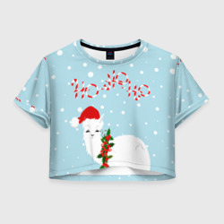 Женская футболка Crop-top 3D Лама в роли Санта Клауса