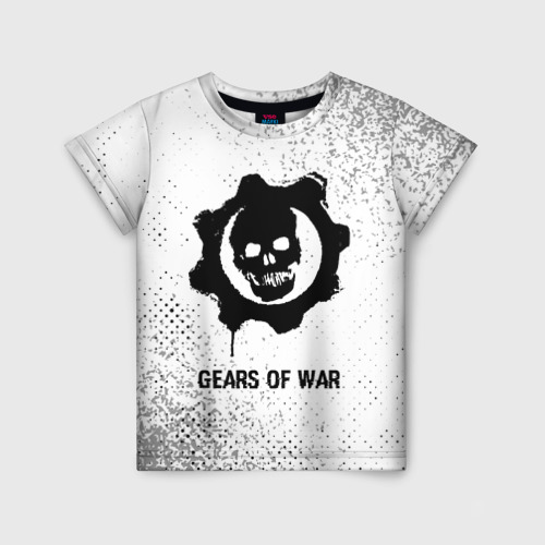 Детская футболка 3D с принтом Gears of War glitch на светлом фоне, вид спереди #2