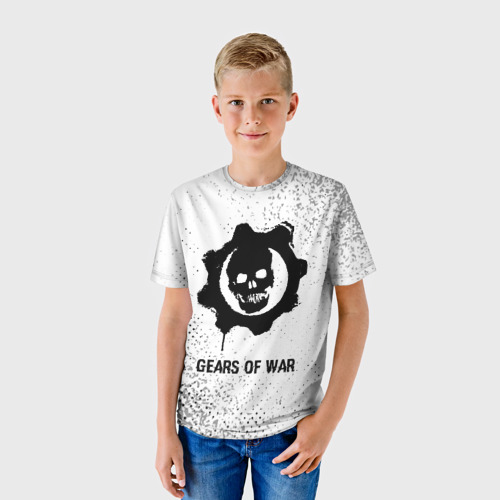 Детская футболка 3D с принтом Gears of War glitch на светлом фоне, фото на моделе #1