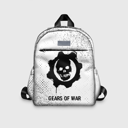 Детский рюкзак 3D с принтом Gears of War glitch на светлом фоне, вид спереди #2