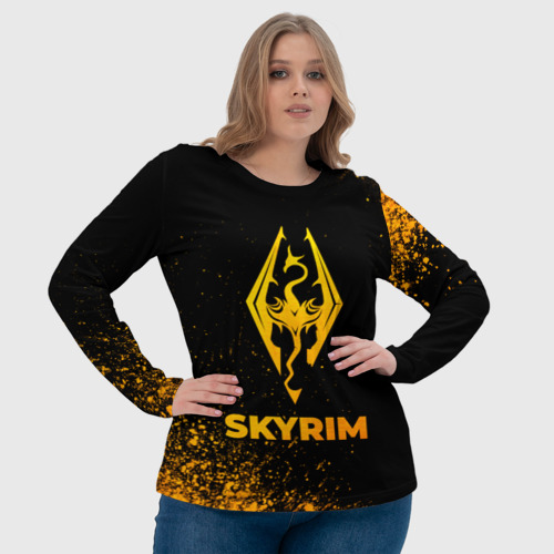 Женский лонгслив 3D Skyrim - gold gradient, цвет 3D печать - фото 6