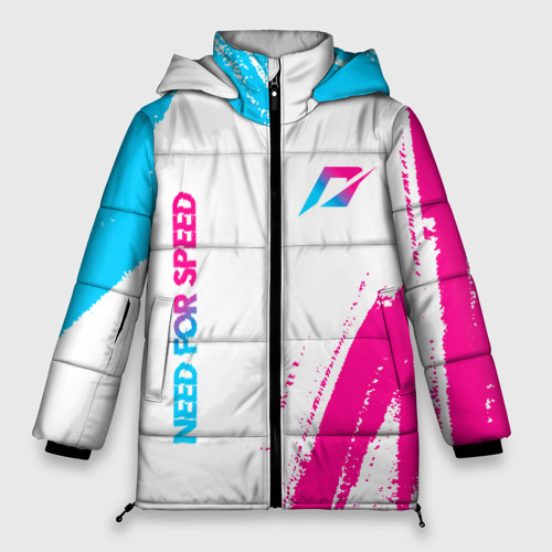 Женская зимняя куртка Oversize Need for Speed neon gradient style вертикально, цвет черный