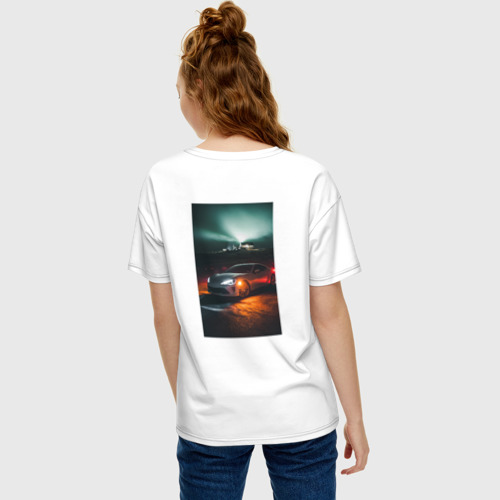 Женская футболка хлопок Oversize Машины Тесла и Тайота, цвет белый - фото 4