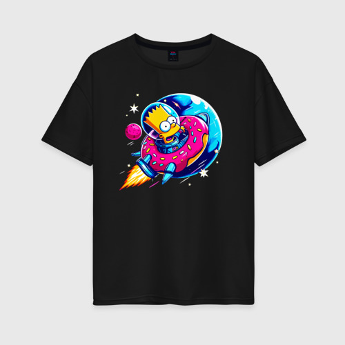 Женская футболка хлопок Oversize Барт Симпсон на ракете-пончике - нейросеть, цвет черный