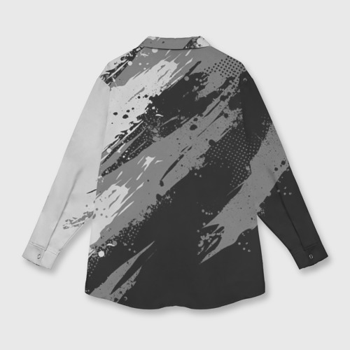 Мужская рубашка oversize 3D с принтом Герб РФ - серый монохромный, вид сзади #1