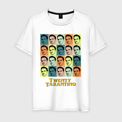 Мужская футболка из хлопка с принтом Twenty Tarantino face, вид спереди №1