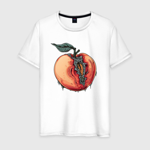 Мужская футболка из хлопка с принтом Ядовитый персик, вид спереди №1