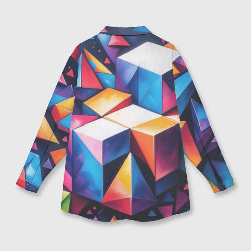 Женская рубашка oversize 3D с принтом Кубы и треугольники абстракция, вид сзади #1