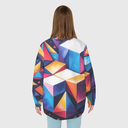 Женская рубашка oversize 3D с принтом Кубы и треугольники абстракция, вид сзади #2