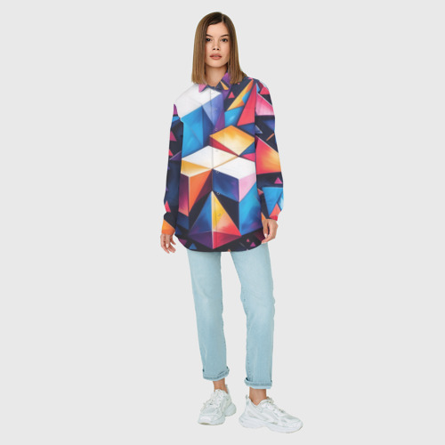 Женская рубашка oversize 3D с принтом Кубы и треугольники абстракция, вид сбоку #3