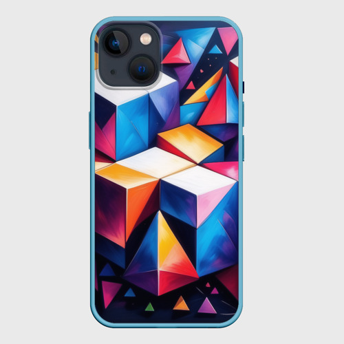 Чехол для iPhone 14 с принтом Кубы и треугольники абстракция, вид спереди #2