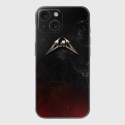 Чехол для iPhone 15 силиконовый с защитой камеры Папа в стиле Металлика