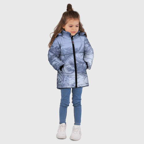 Зимняя куртка для девочек 3D с принтом Морозные узоры на замерзшем окне, вид сбоку #3