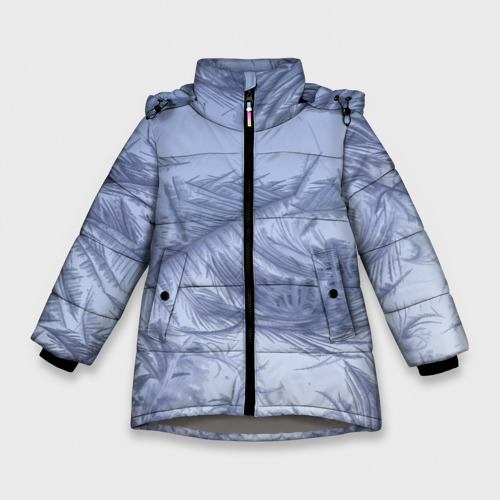 Зимняя куртка для девочек 3D с принтом Морозные узоры на замерзшем окне, вид спереди #2