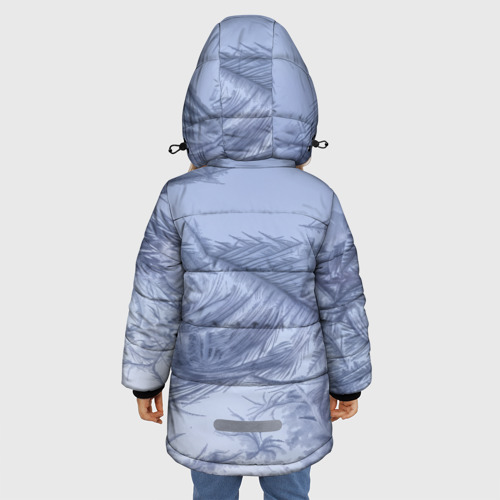 Зимняя куртка для девочек 3D с принтом Морозные узоры на замерзшем окне, вид сзади #2