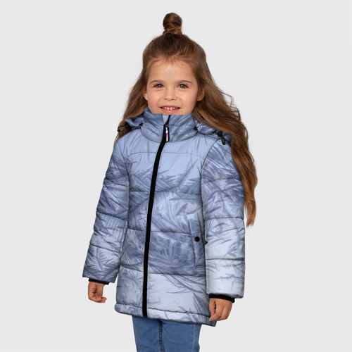 Зимняя куртка для девочек 3D с принтом Морозные узоры на замерзшем окне, фото на моделе #1