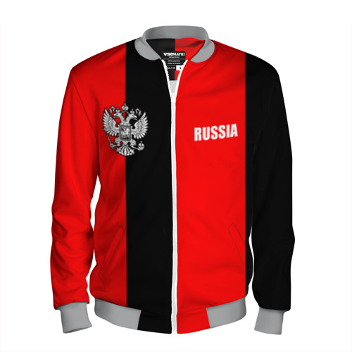 Мужской бомбер 3D с принтом Красный и черный - герб РФ, вид спереди #2
