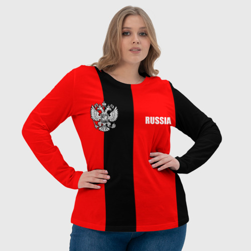 Женский лонгслив 3D с принтом Красный и черный - герб РФ, фото #4