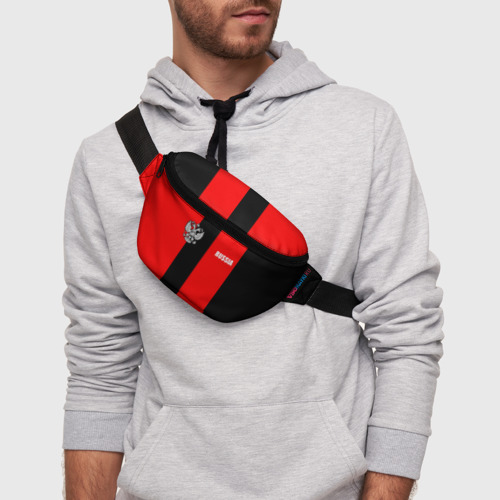 Поясная сумка 3D с принтом Красный и черный - герб РФ, фото на моделе #1