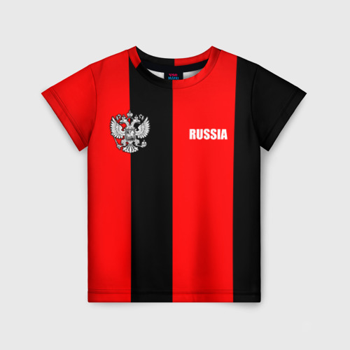Детская футболка 3D с принтом Красный и черный - герб РФ, вид спереди #2