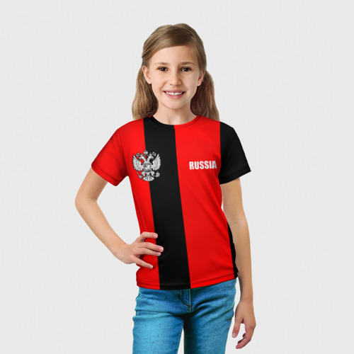 Детская футболка 3D с принтом Красный и черный - герб РФ, вид сбоку #3