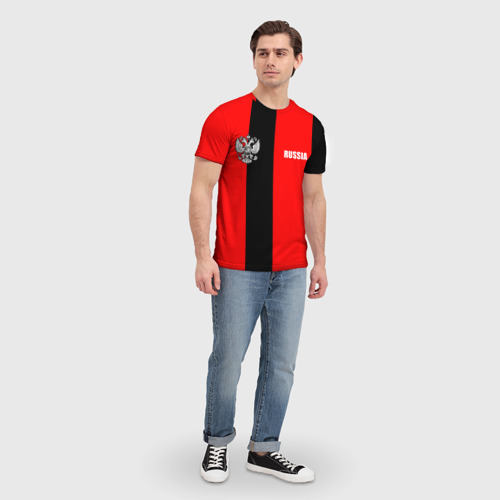 Мужская футболка 3D с принтом Красный и черный - герб РФ, вид сбоку #3