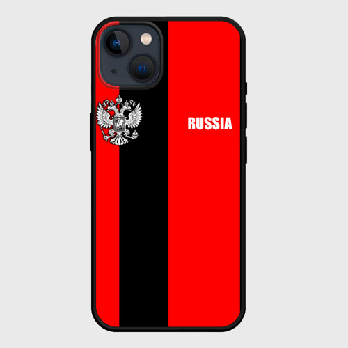 Чехол для iPhone 14 Plus с принтом Красный и черный - герб РФ, вид спереди #2