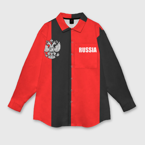 Мужская рубашка oversize 3D с принтом Красный и черный - герб РФ, вид спереди #2