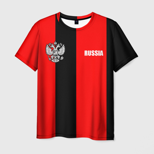 Мужская футболка 3D с принтом Красный и черный - герб РФ, вид спереди #2